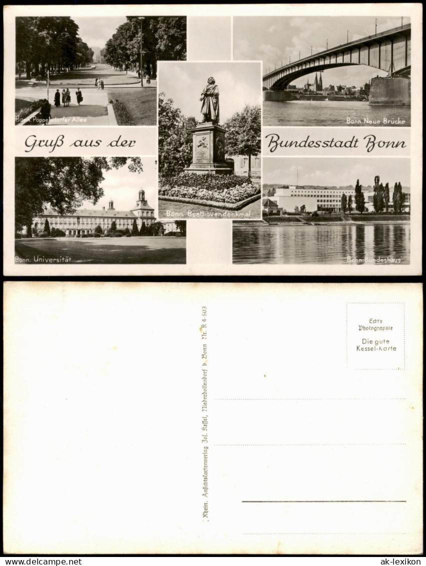 Ansichtskarte Bonn Mehrbildkarte Mit 5 Ortsansichten U.a. Bundeshaus 1960 - Bonn