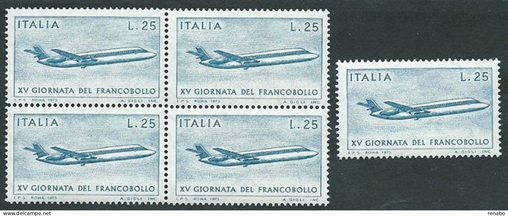 Italia 1973; Giornata Del Francobollo. Quartina + Singolo. - 1971-80:  Nuovi