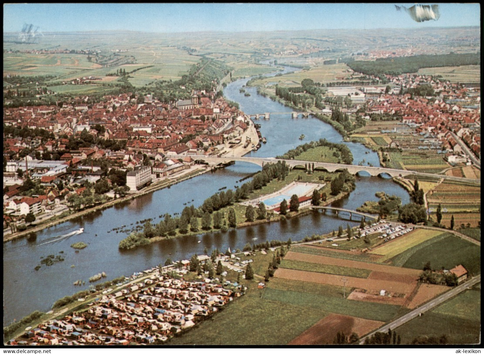 Ansichtskarte Hohenfeld-Kitzingen Luftbild: Stadt Mit Campingplatz 1970 - Kitzingen