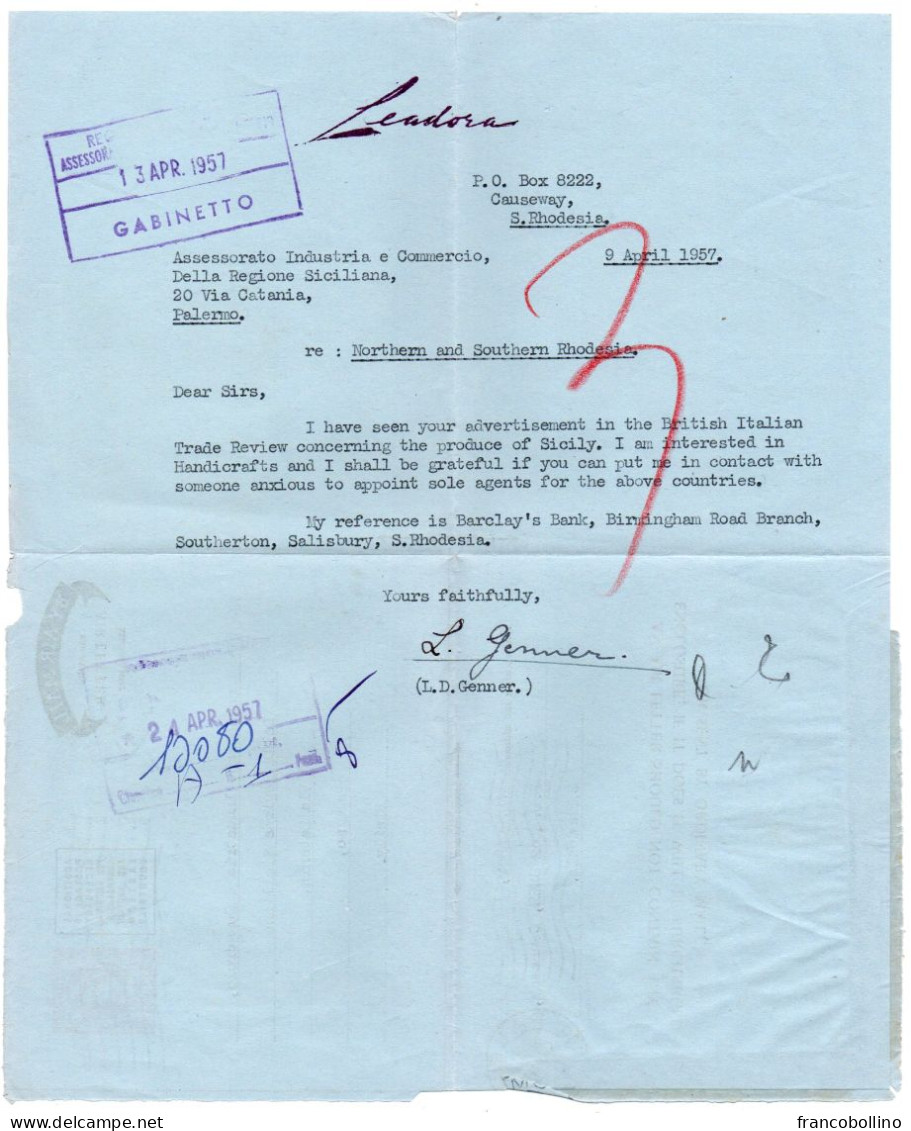 RHODESIA & NYASALAND - AEROGRAMME/AIR LETTER QEII 6d.TO ITALY / SALISBURY CANCEL 1957 - Rhodesien & Nyasaland (1954-1963)