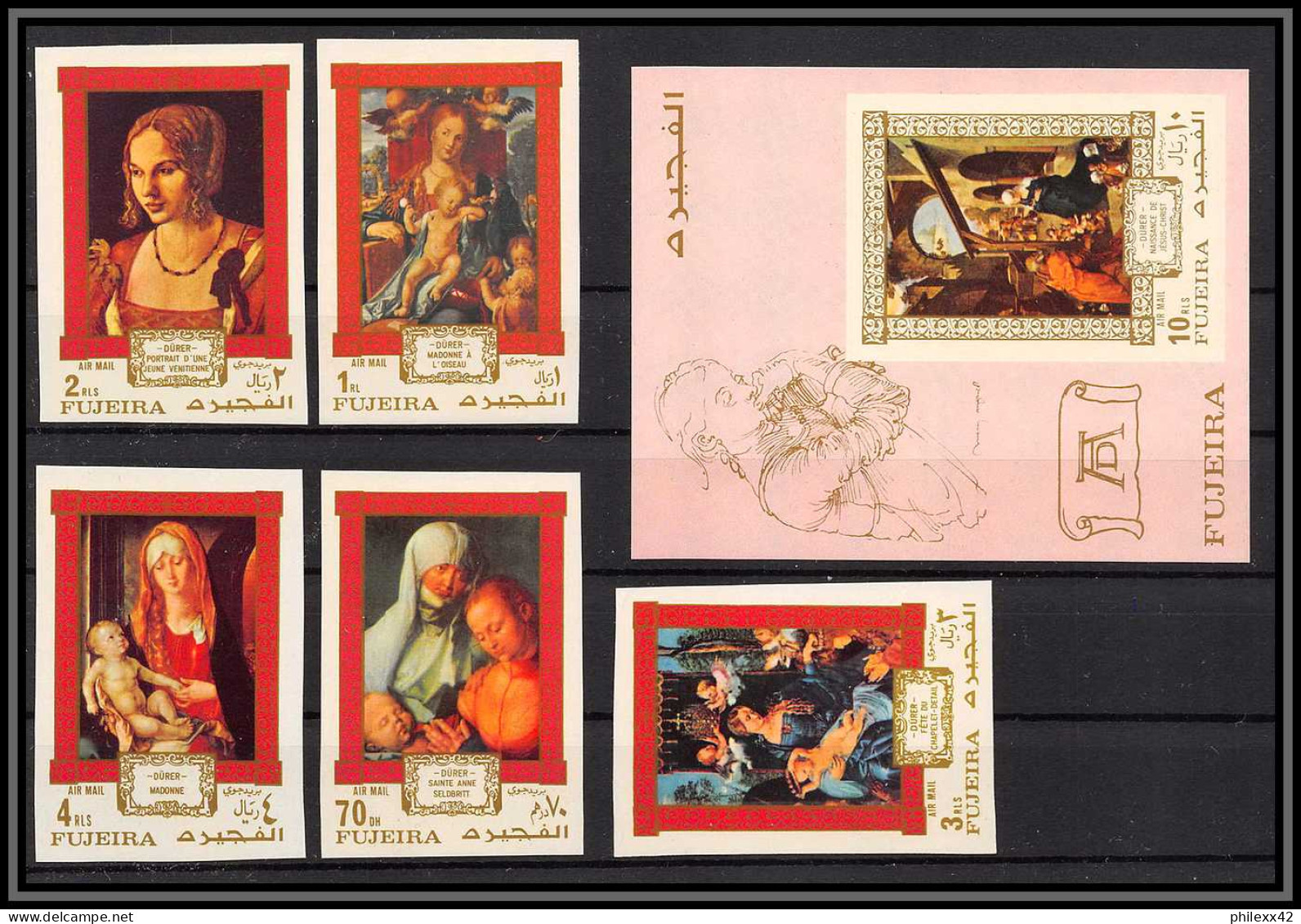 520a Fujeira MNH ** N° 662 / 666 B + Bloc 50 B Albrecht Dürer Non Dentelé (Imperf) Tableau (tableaux Painting) - Religion