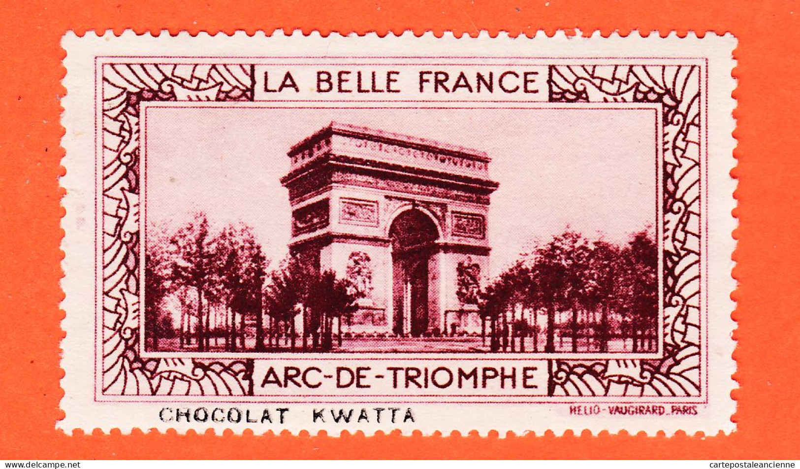 13010 / ⭐ ◉ PARIS Arc De TRIOMPHE (Violet) Pub Chocolat KWATTA Vignette Collection LA BELLE FRANCE HELIO-VAUGIRARD - Tourismus (Vignetten)