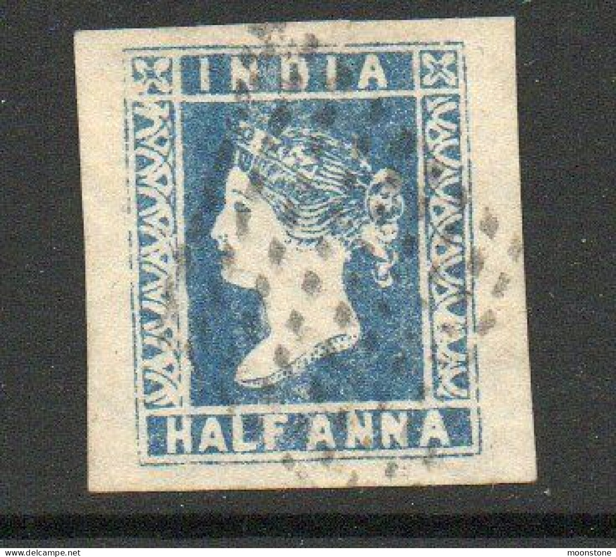 India 1854 ½ Anna Deep Blue,  Die I, 4 Large Margins, Used, SG 4 (E) - 1854 Compañia Británica De Las Indias