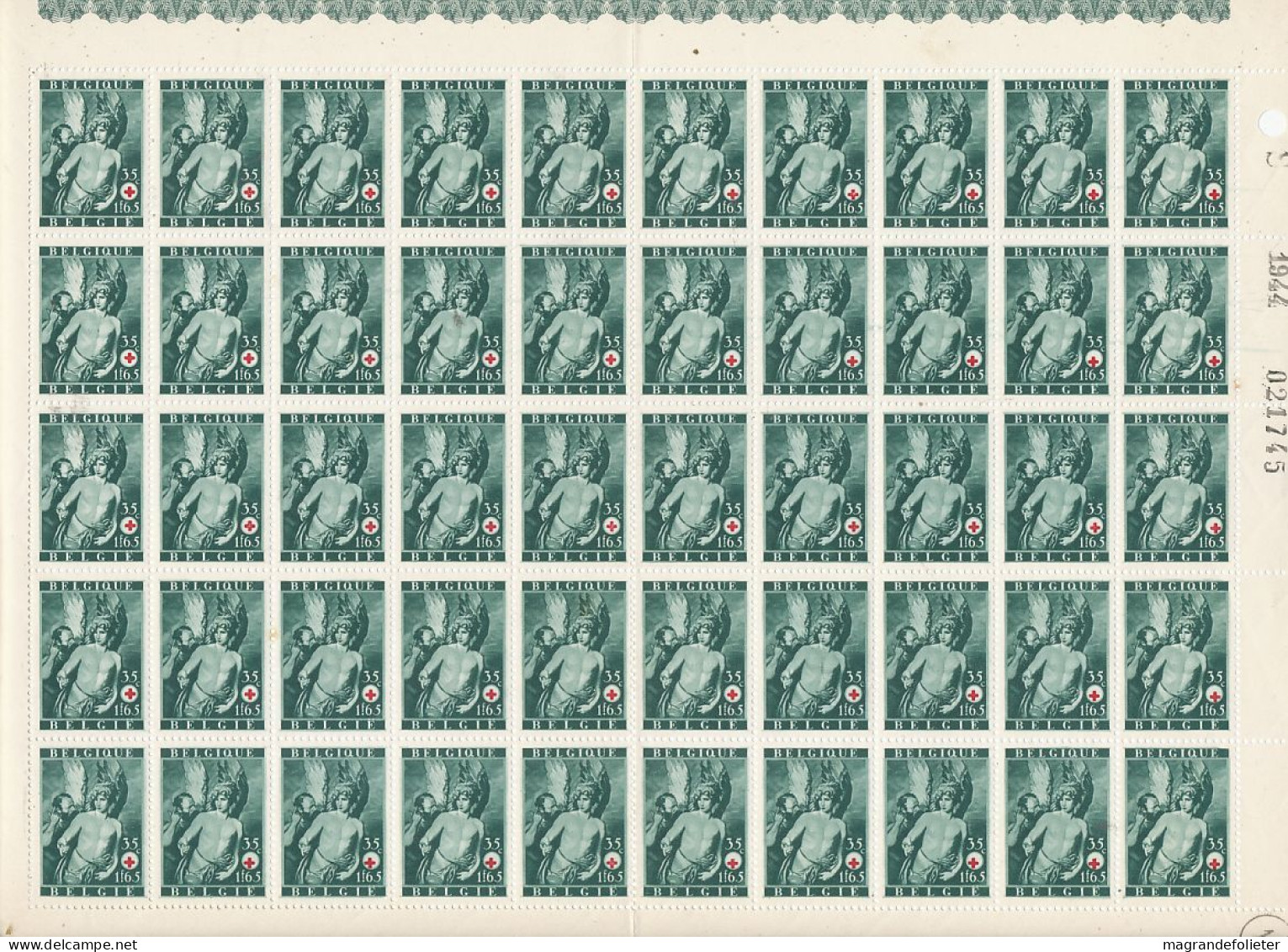 TIMBRE STAMP ZEGEL BELGIQUE  EXEPTIONNELLE 6 PLANCHES DE 50 X LA SERIE 647-652 CROIX ROUGE  AVEC GOMME  XX - ...-1930