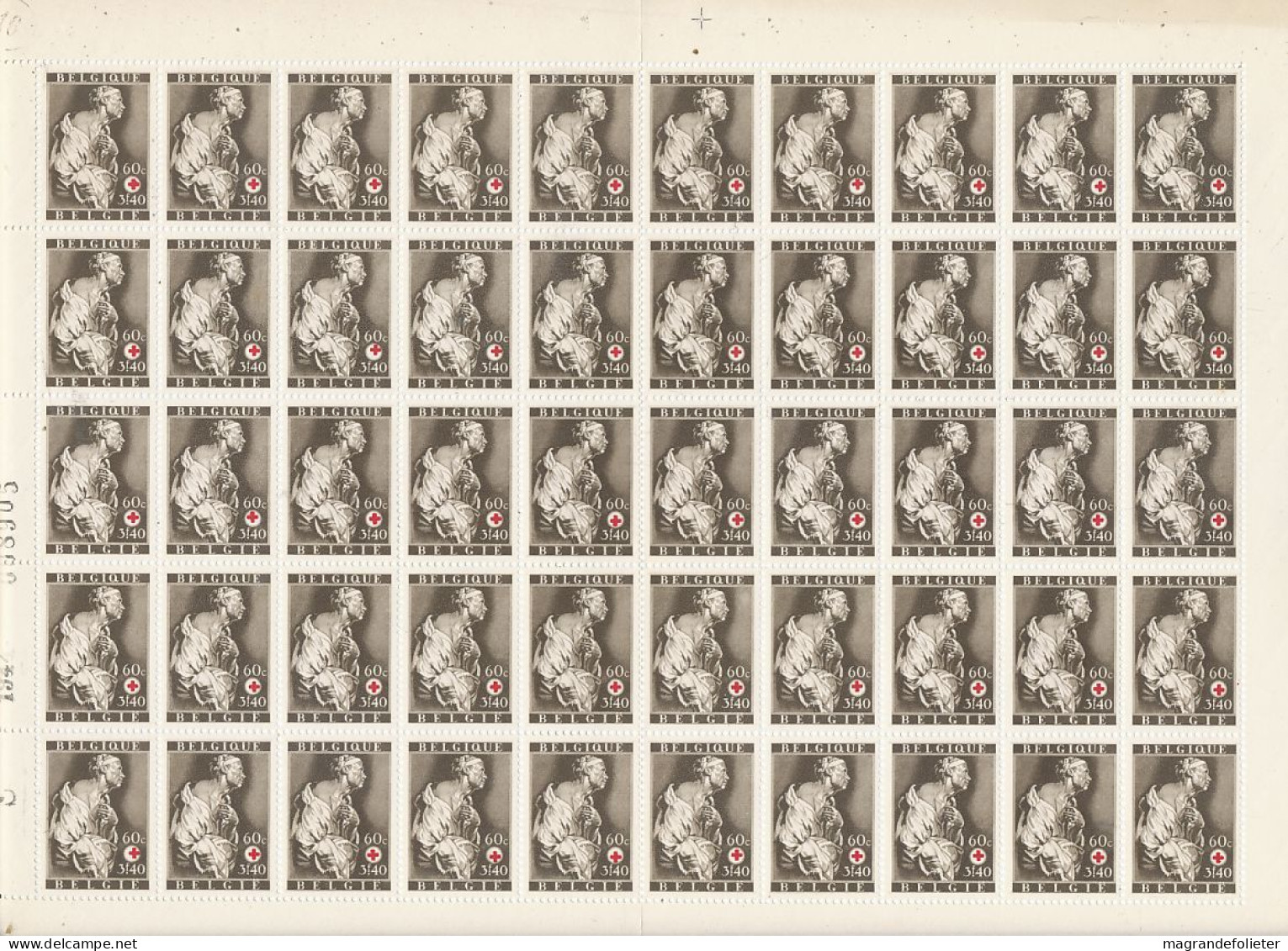 TIMBRE STAMP ZEGEL BELGIQUE  EXEPTIONNELLE 6 PLANCHES DE 50 X LA SERIE 647-652 CROIX ROUGE  AVEC GOMME  XX - ...-1930