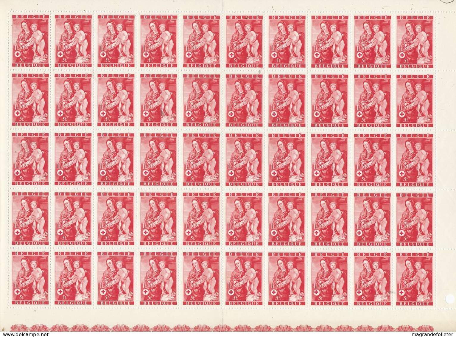 TIMBRE STAMP ZEGEL BELGIQUE  EXEPTIONNELLE 6 PLANCHES DE 50 X LA SERIE 647-652 CROIX ROUGE  AVEC GOMME  XX - ...-1930