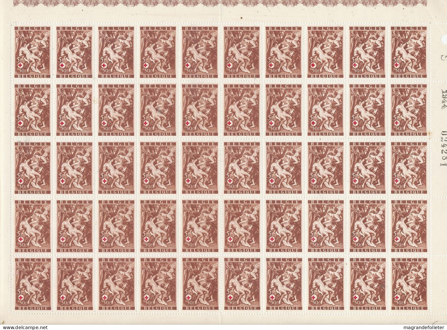 TIMBRE STAMP ZEGEL BELGIQUE  EXEPTIONNELLE 6 PLANCHES DE 50 X LA SERIE 647-652 CROIX ROUGE  AVEC GOMME  XX - ...-1930