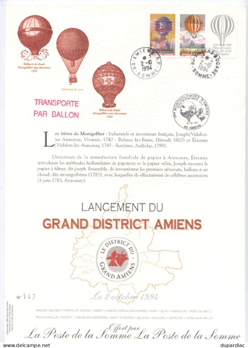 80 - Somme / AMIENS >>> Ballons Et Montgolfières, Philatélie 1994, Tirage Limité. - Autres & Non Classés