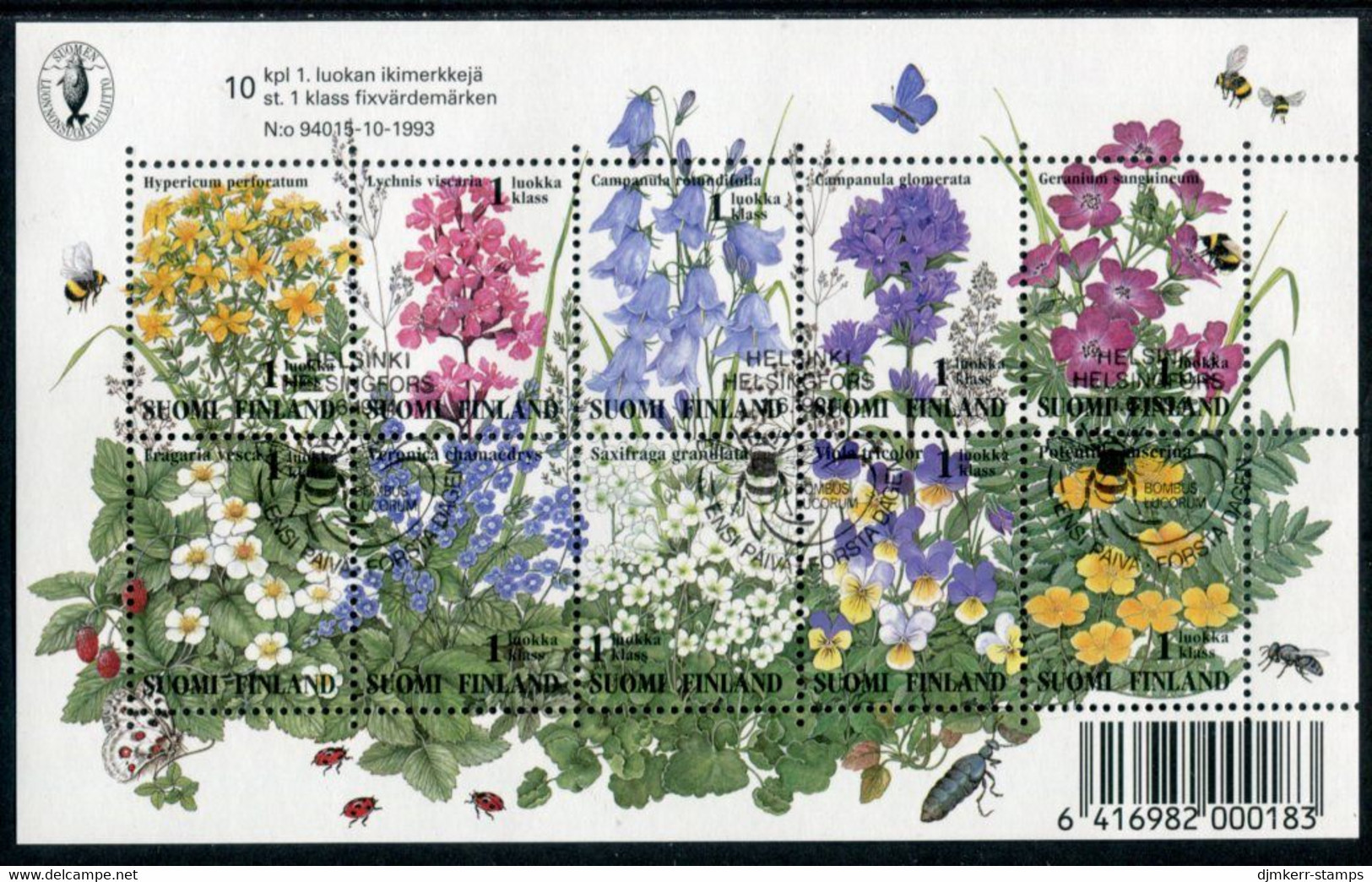 FINLAND 1994 Meadow Flowers Block Used.  Michel  Block 13 - Used Stamps