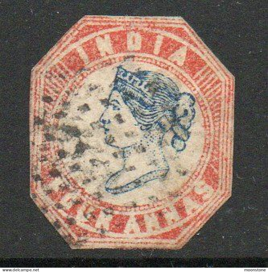 India 1854 4 Annas Blue & Red,  Cut To Shape, Head Die II, Frame Die I, Used, SG 19 (E) - 1854 Britische Indien-Kompanie