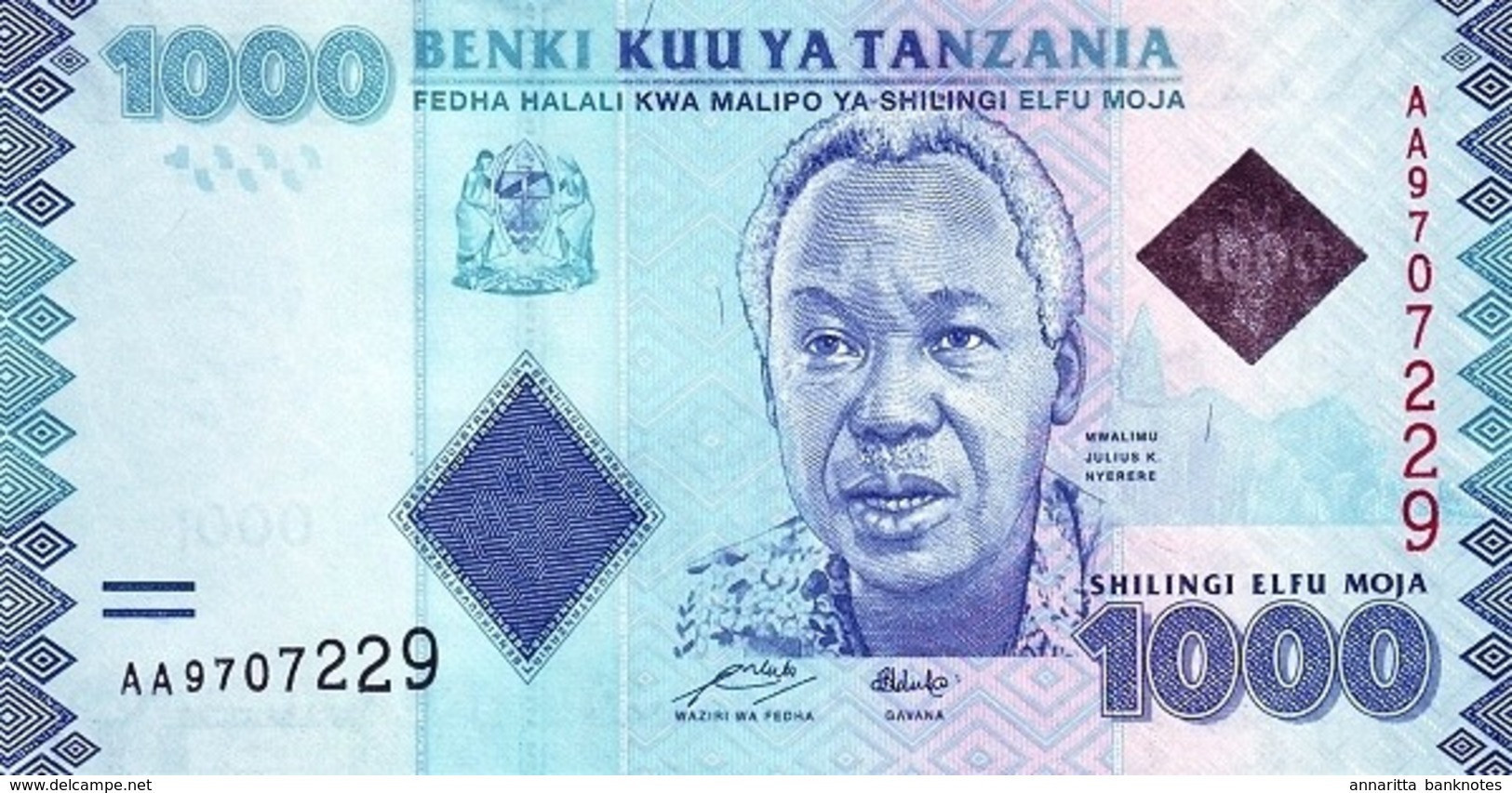 Tanzania (BOT) 1000 Shillings ND (2011) UNC Cat No. P-41a / TZ140a - Tansania