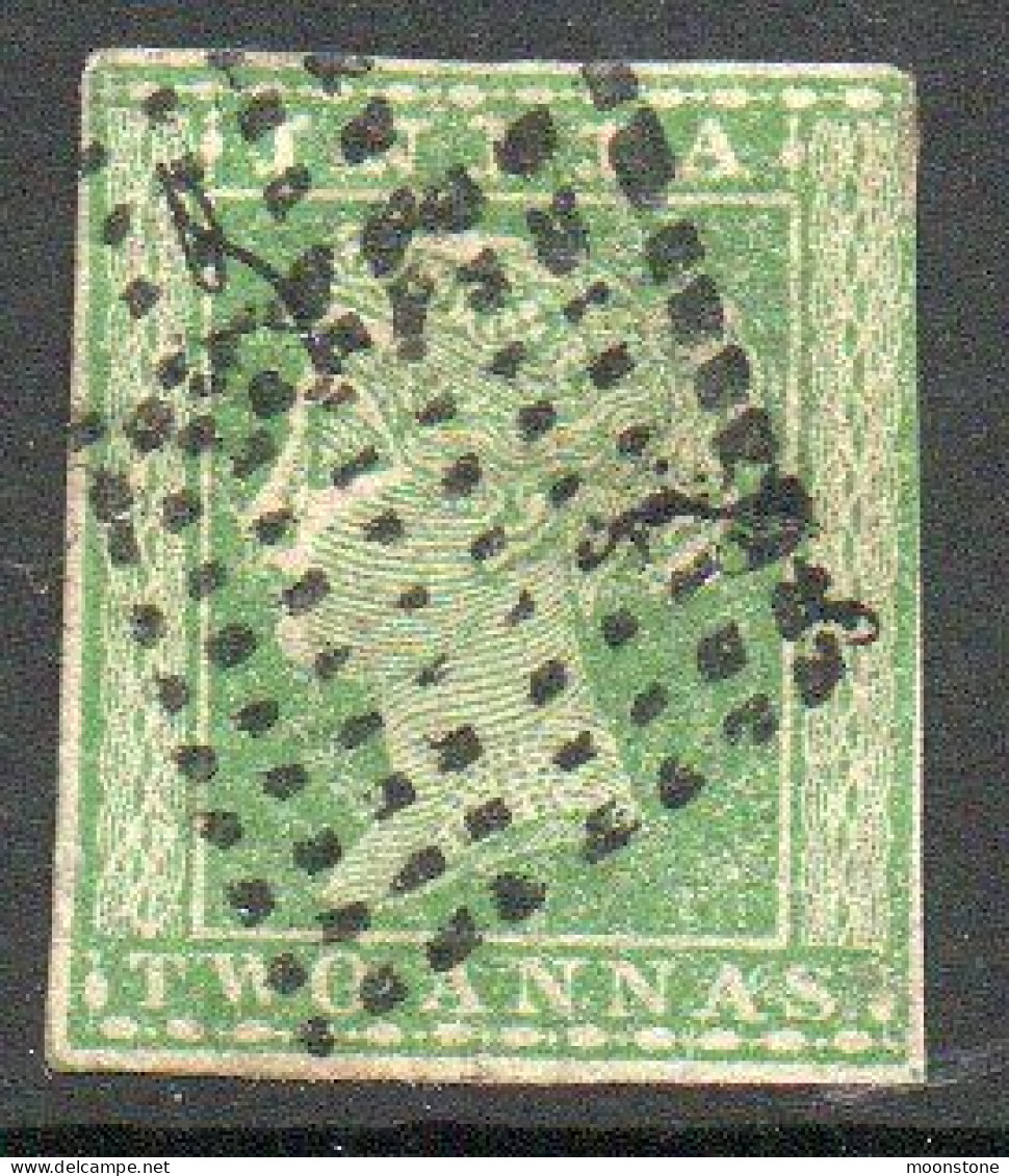 India 1854 2 Annas Green, Wmk Sideways, 4 Close Margins, Used, SG 31 (E) - 1854 Compagnie Des Indes