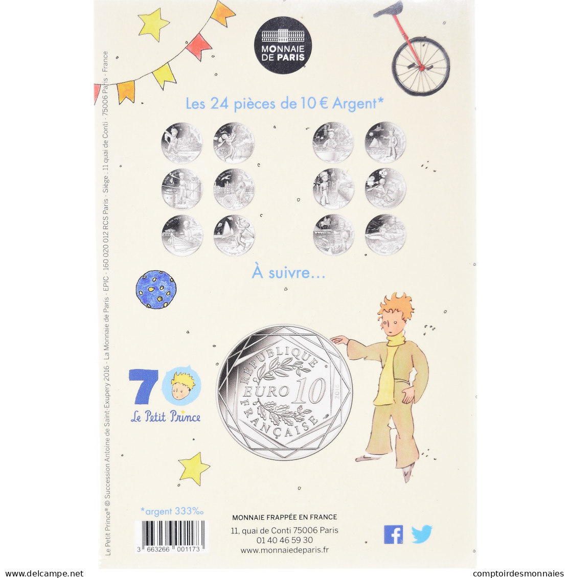 France, Monnaie De Paris, 10 Euro, Le Petit Prince (La Rochelle), 2016, Paris - Francia