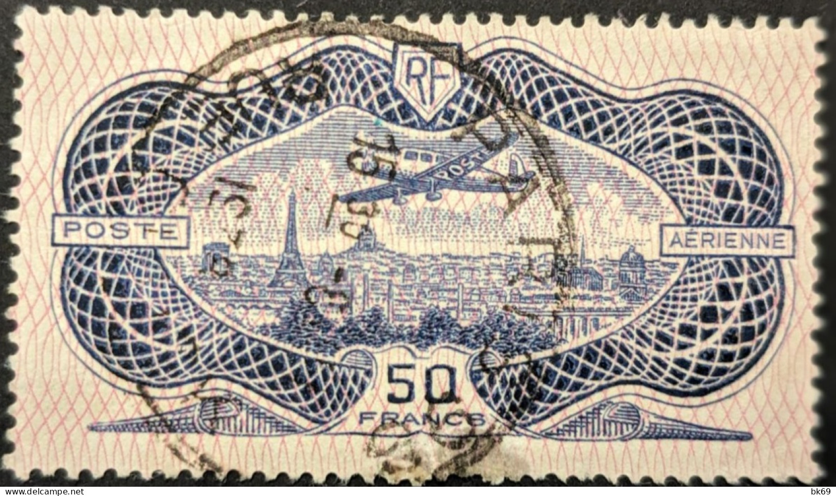 PA N° 15 Ob. Le Burelé Avion Survolant Paris Cote 400€ - 1927-1959 Oblitérés