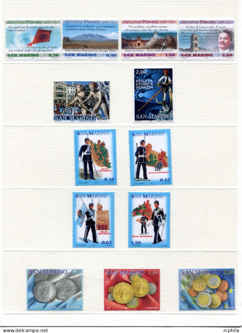 RC 27182 SAN MARIN 2005 FACIALE 33,41€ LOT DE TIMBRES NEUFS ** MNH + UN BLOC EMIS EN 2011 - Nuovi