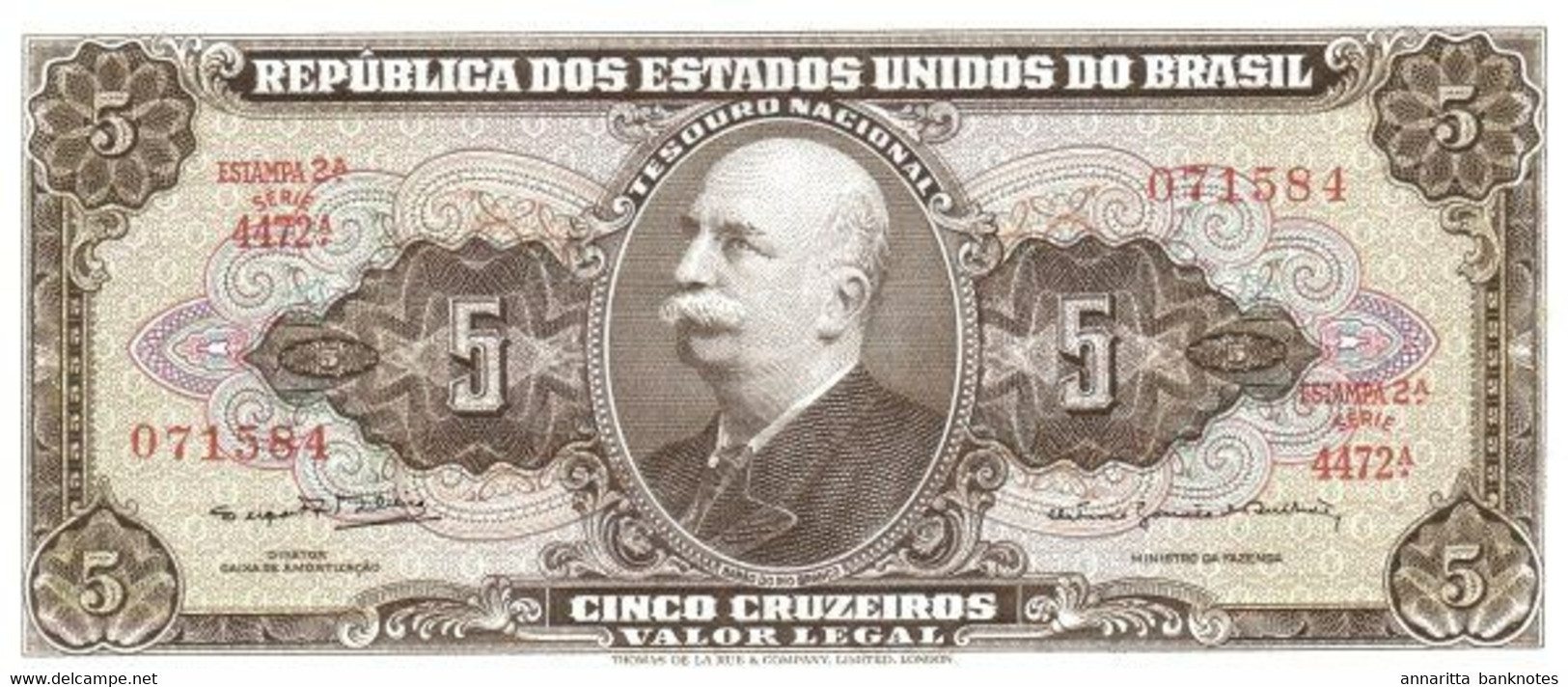 Brazil 5 Cruzeiros ND (1964), UNC (P-176d) - Brésil