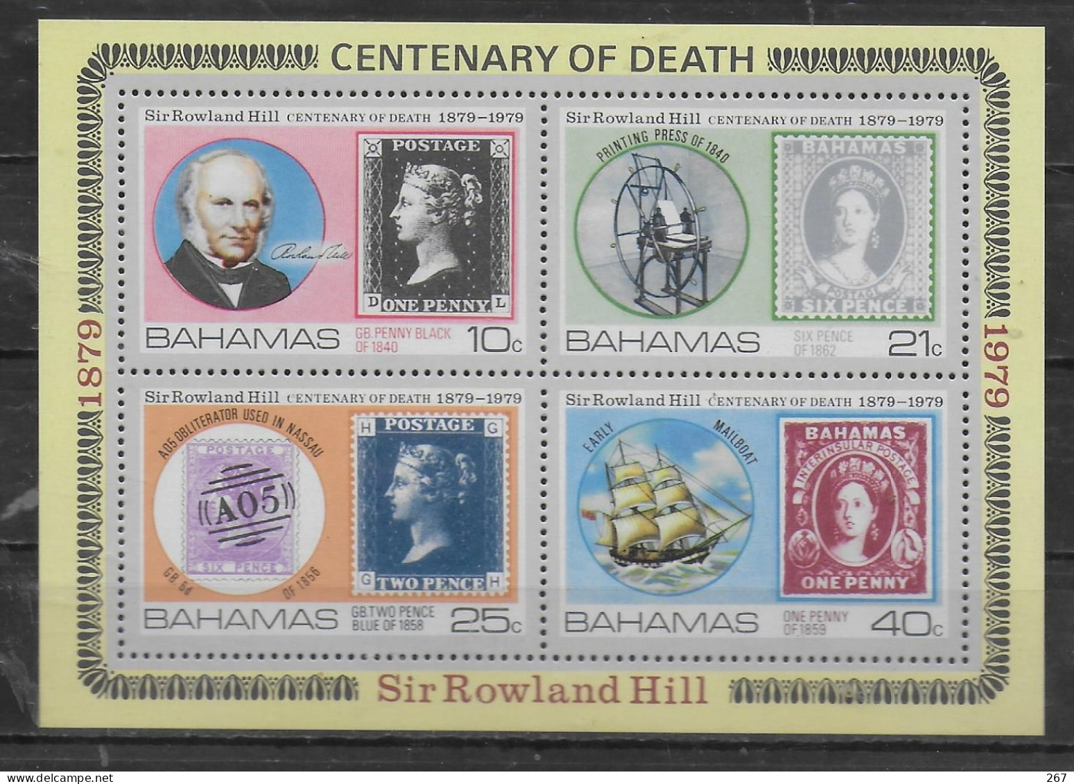 BAHAMAS  BF 27  * *  Sir Rowland Hill Timbre Sur Timbre Bateaux Presse A Imprimer - Rowland Hill