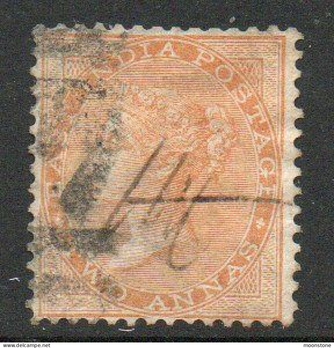 India 1865 2 Annas Orange, Wmk. Elephant Head, Perf. 14, Used, SG 62 (E) - 1854 Compagnia Inglese Delle Indie