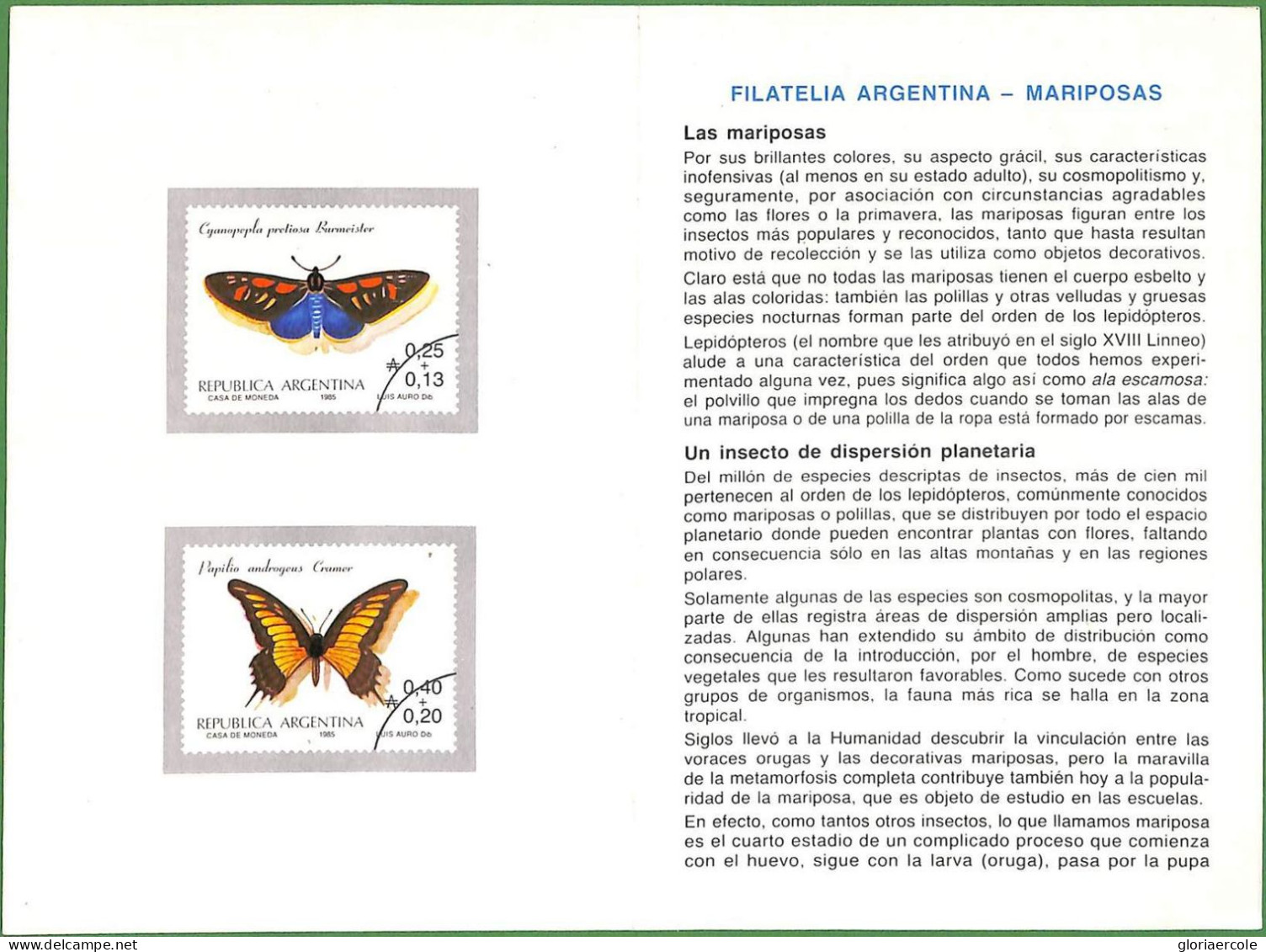 ZA1886 - ARGENTINA - POSTAL HISTORY - Official Stamp Bulletin BUTTERFLIES 1985 - Carnets