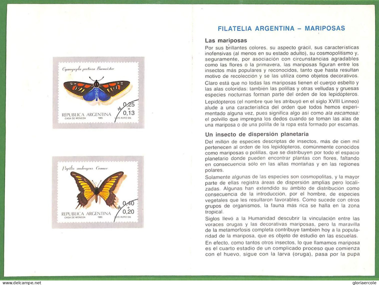 ZA1887 - ARGENTINA - POSTAL HISTORY - Official Stamp Bulletin BUTTERFLIES 1985 - Carnets