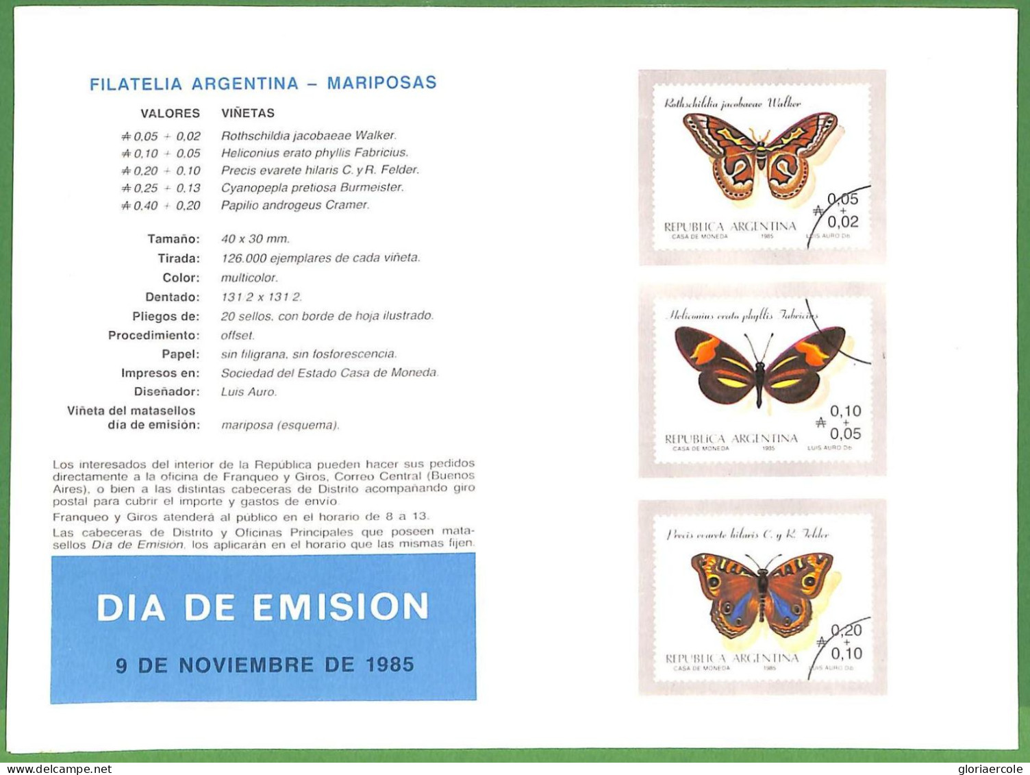ZA1887 - ARGENTINA - POSTAL HISTORY - Official Stamp Bulletin BUTTERFLIES 1985 - Libretti