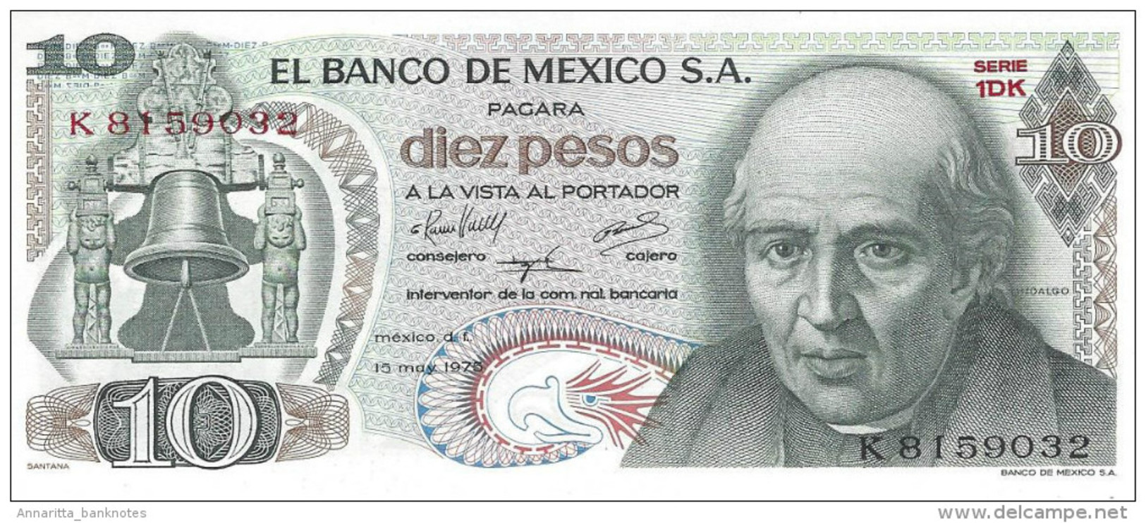 Mexico 10 Pesos 1975, SERIE 1DK UNC (P-63h) - Mexiko