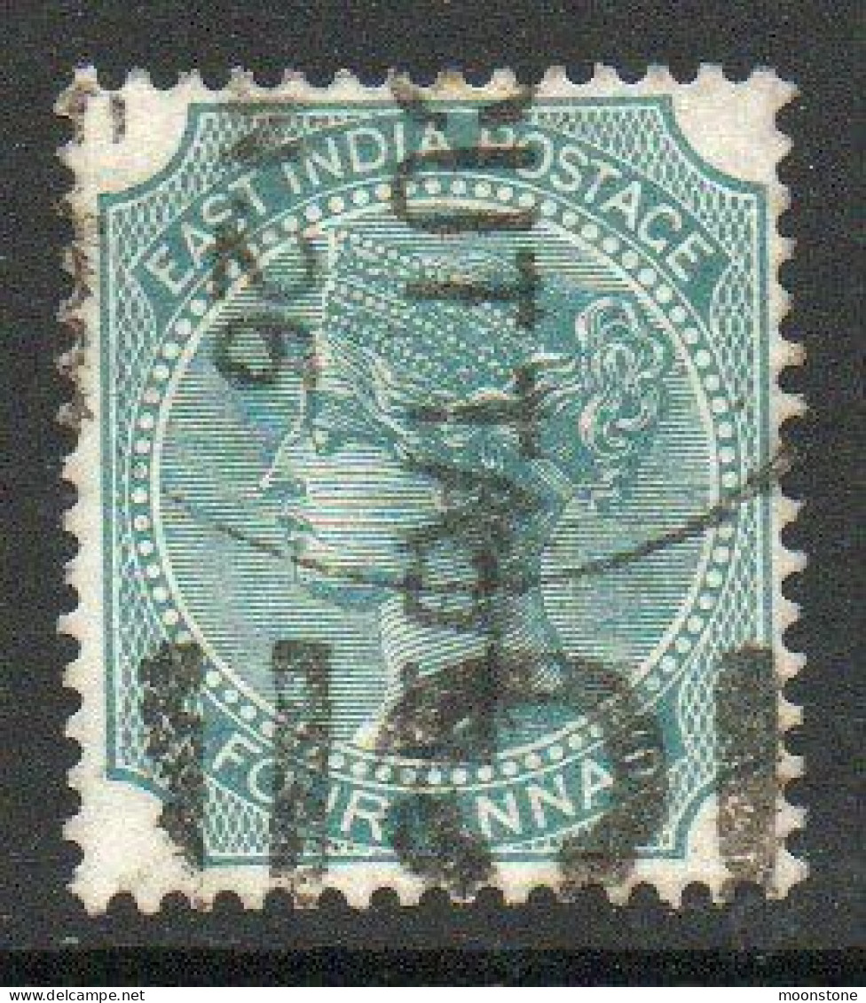 India 1866-78 4 Annas Deep Green, Die I, Wmk. Elephant Head, Perf. 14, Used, SG 70 (E) - 1854 Compagnie Des Indes