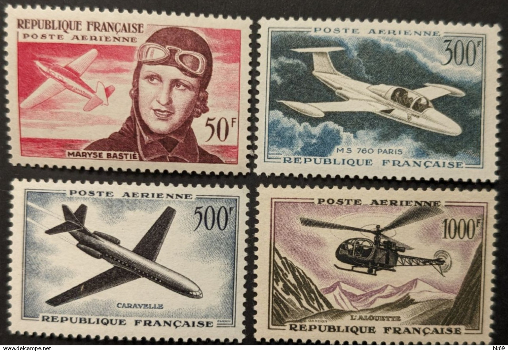 PA N° 34 & 35 à 37** Avions Et Hélicoptère Alouette, Caravelle, Morane-Saulnier 760 & Maryse Bastié - 1927-1959 Mint/hinged