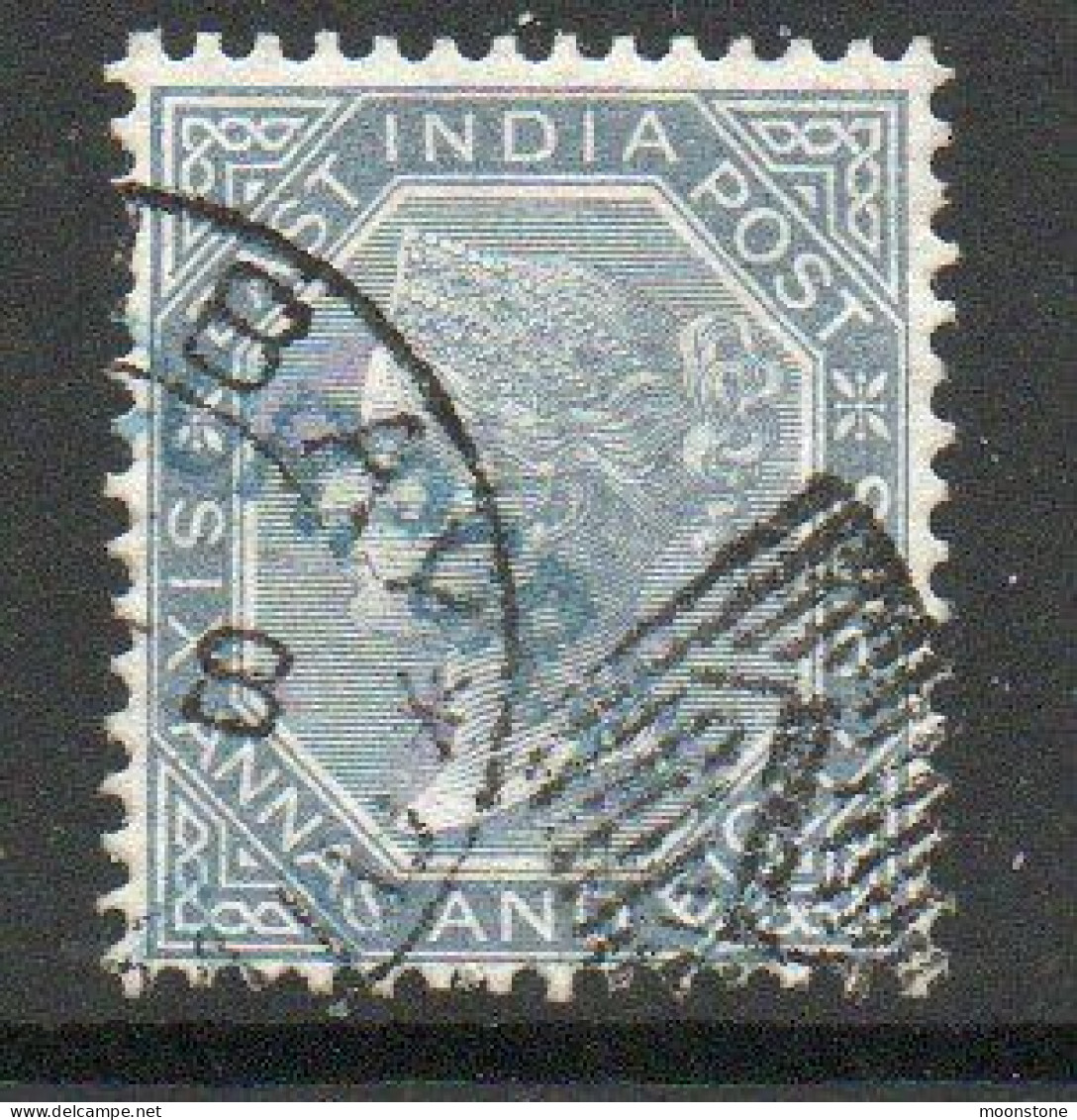 India 1866 6 Annas 8 Pies Slate, Wmk. Elephants Head, Perf. 14, Used, SG 72 (E) - 1854 Britse Indische Compagnie