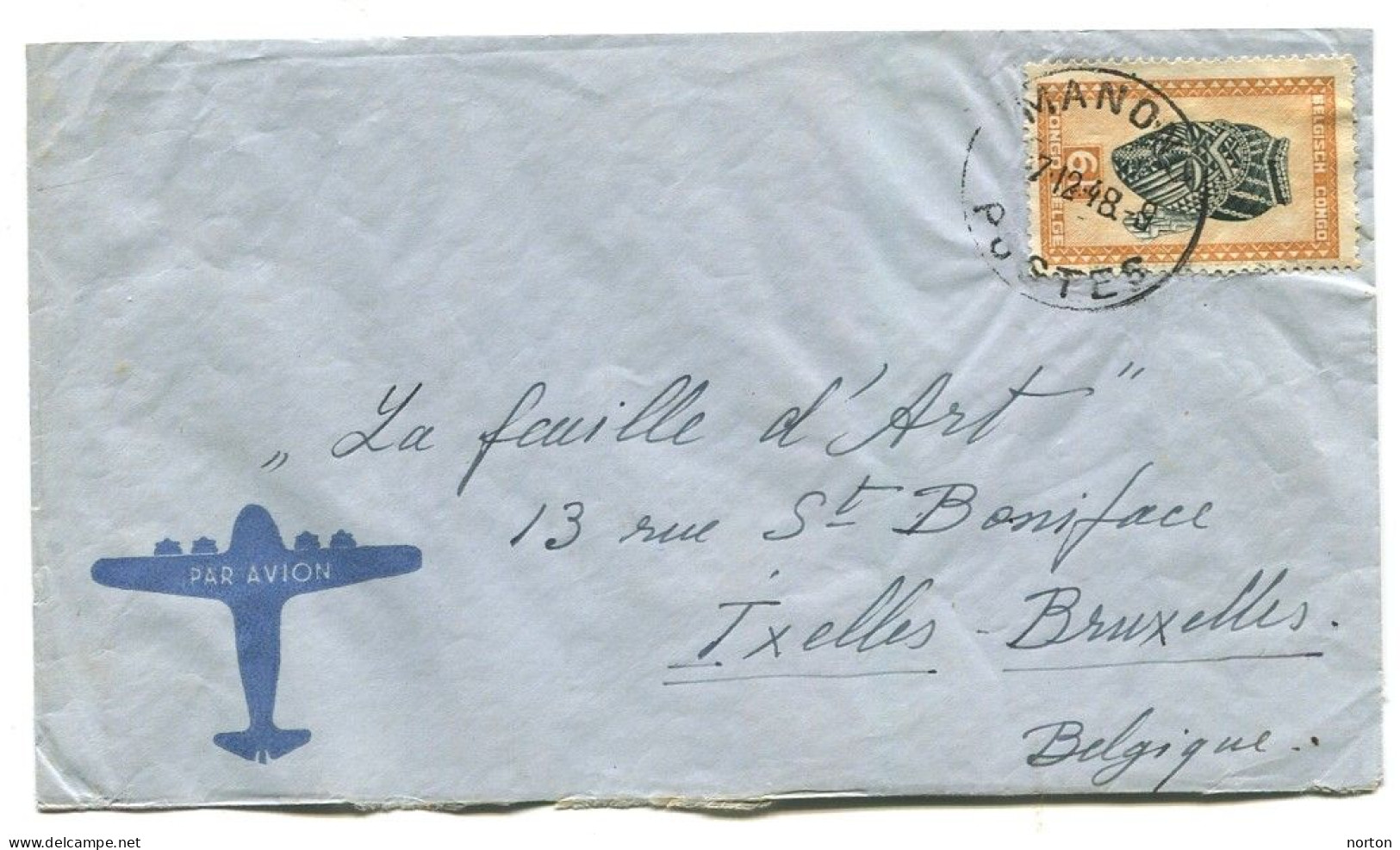 Congo Manono Oblit. Keach 7C1 Sur C.O.B. 291 Sur Lettre Vers Ixelles Le 07/12/1948 - Lettres & Documents