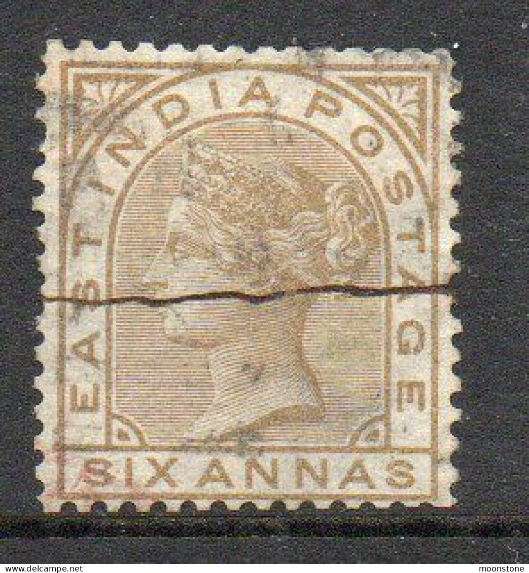 India 1876 6 Annas Olive-bistre, Wmk. Elephants Head, Perf. 14, Used, SG 80 (E) - 1854 Compagnia Inglese Delle Indie