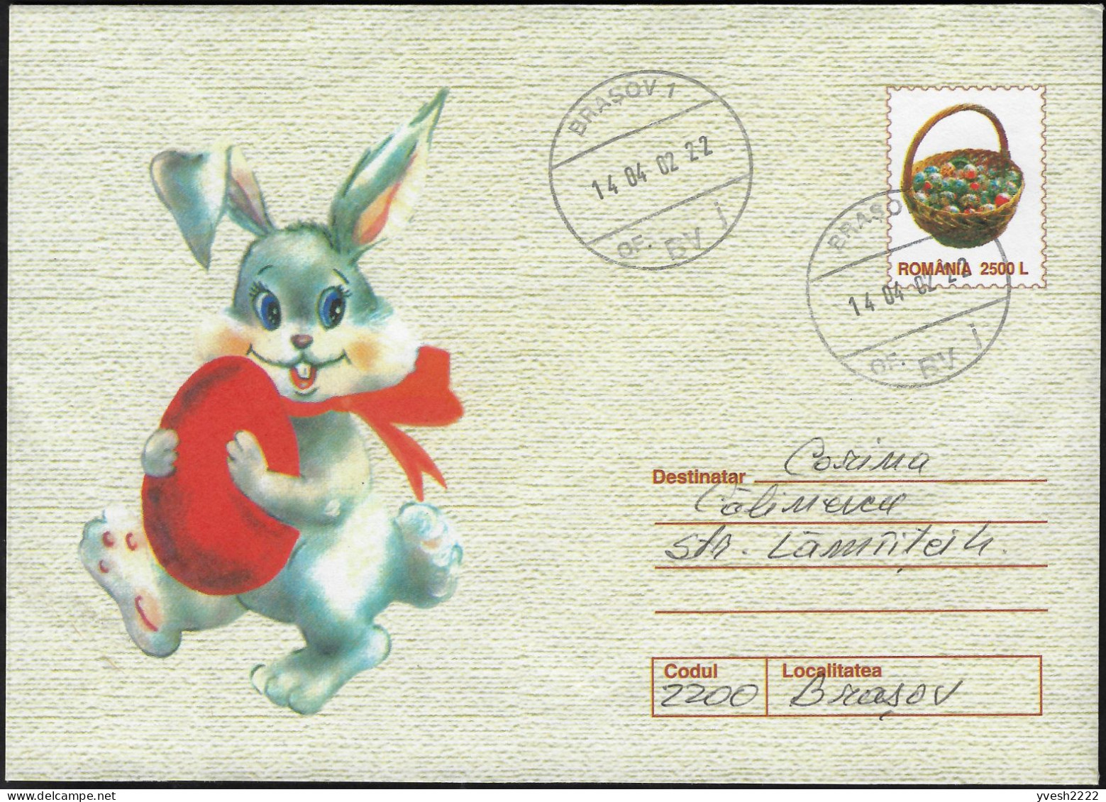 Roumanie 2002. Entier Postal, Lapin De Pâques - Hasen