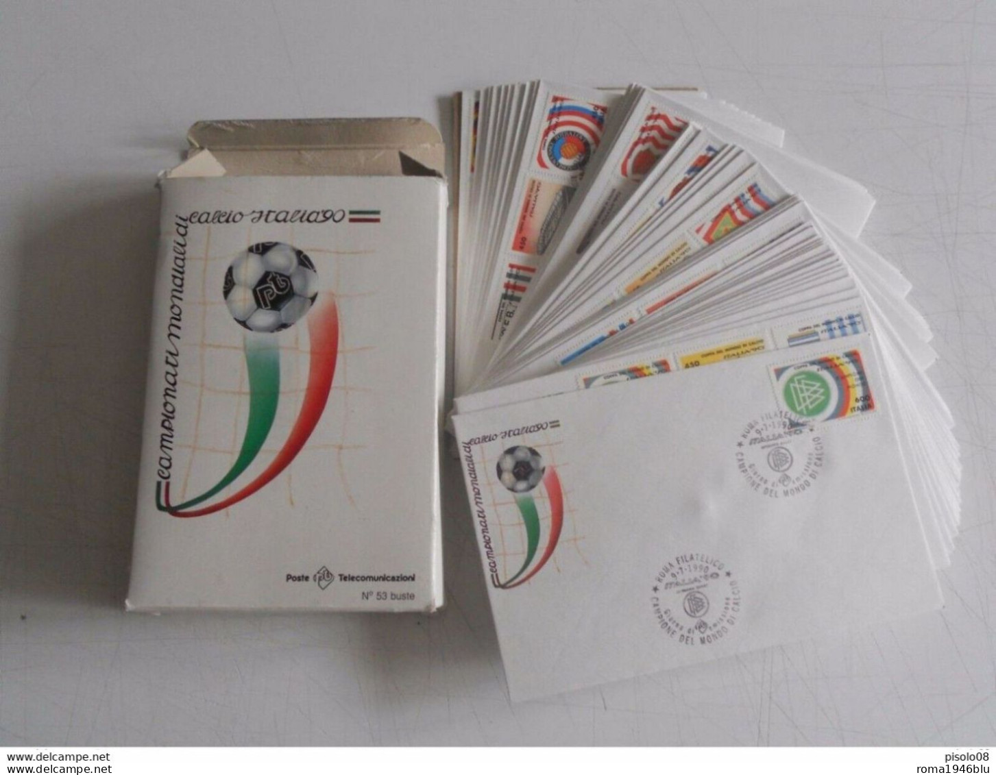 ITALIA 1990 GIRO COMPLETO 53 BUSTE CAMPIONATI MONDIALI DI CALCIO - 1981-90: Nieuw/plakker