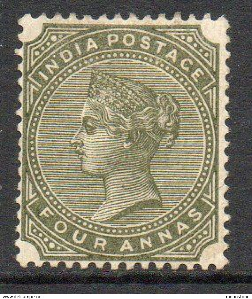 India 1882-90 4 Annas Olive-green, Wmk. Star, Perf. 14, Hinged Mint, SG 95 (E) - 1854 Compañia Británica De Las Indias
