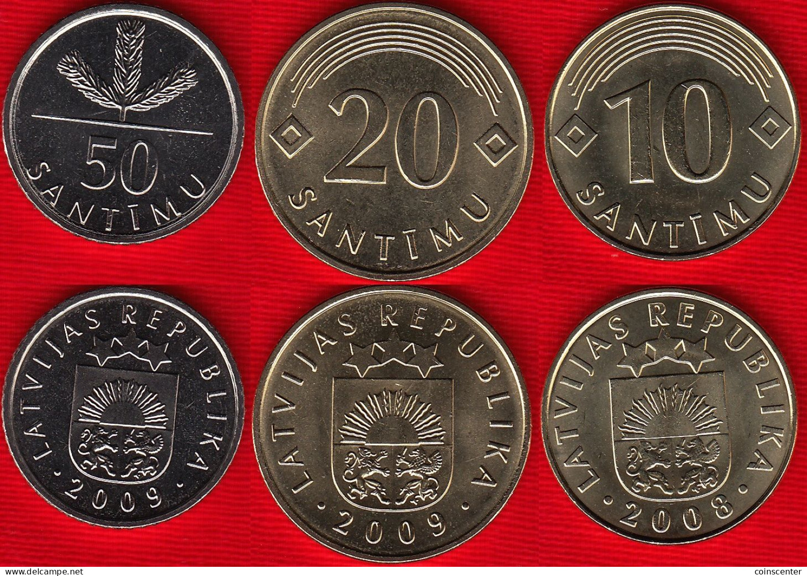 Latvia Set Of 3 Coins: 10 - 50 Santimu 2008-2009 UNC - Lettonie