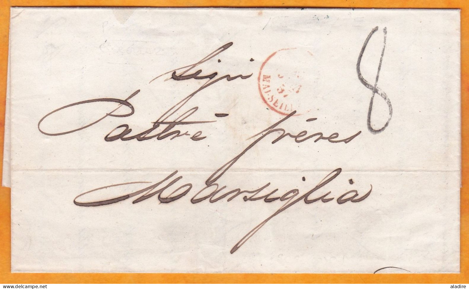 1857 - Lettre Imprimée En Italien De Malta Malte, GB Vers Marseille Marsiglia, France - Cachet à Date D' Entrée - Malte (...-1964)