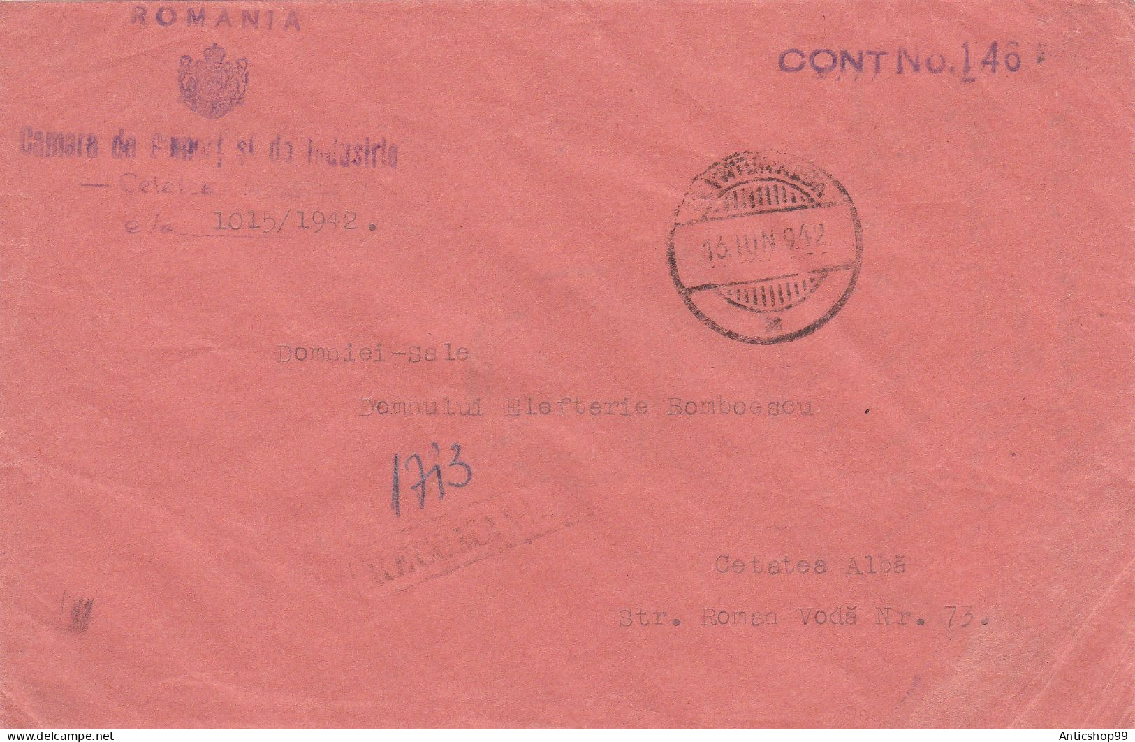 STAMPS ON COVER , CANCELATION CETATEA ALBA,  USED, 1942, COVERS  ROMANIA - Covers & Documents