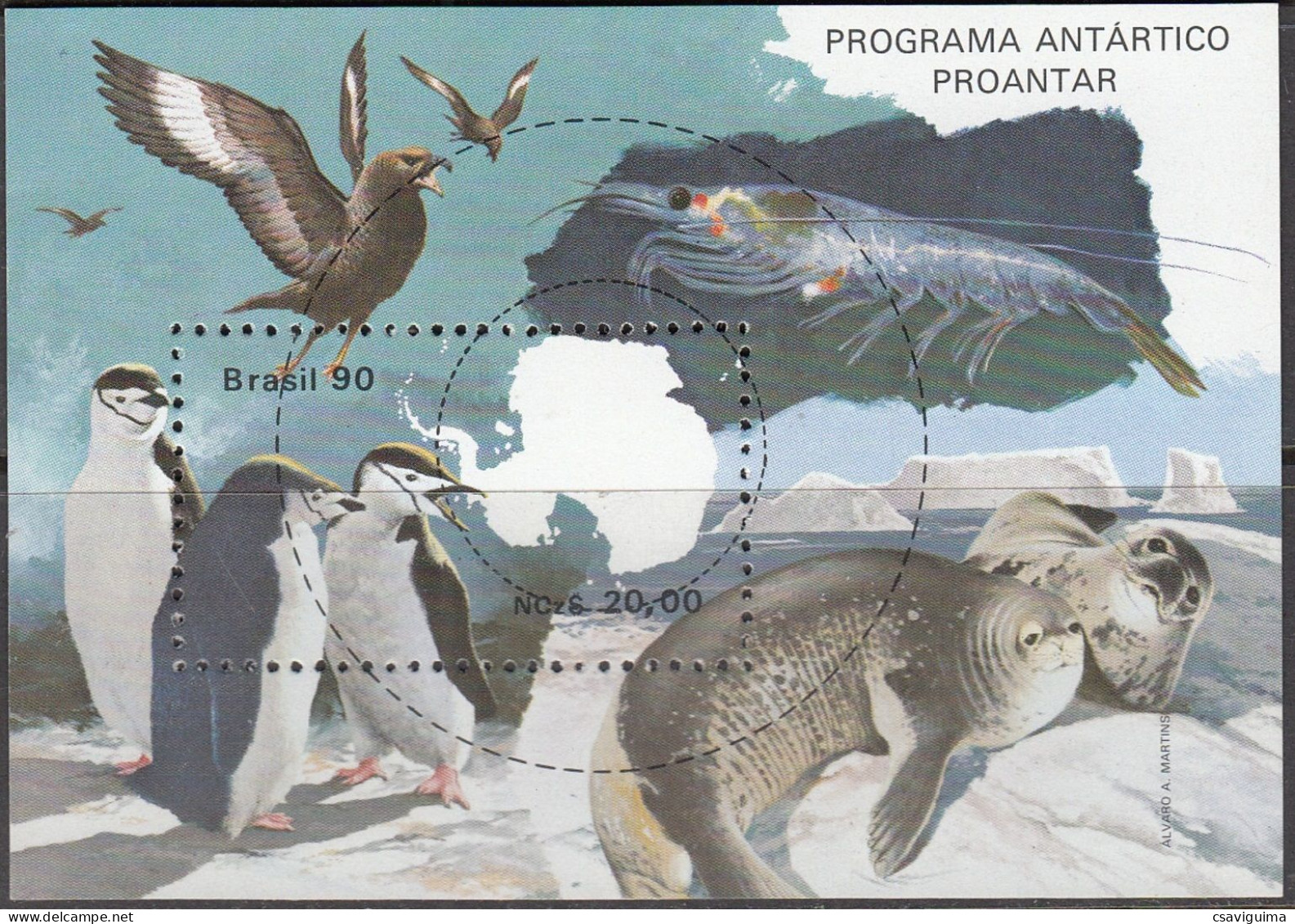 Brasil (Brazil) - 1990 - Antartic, Crab, Penguins - Yv Bf 81 - Pinguini