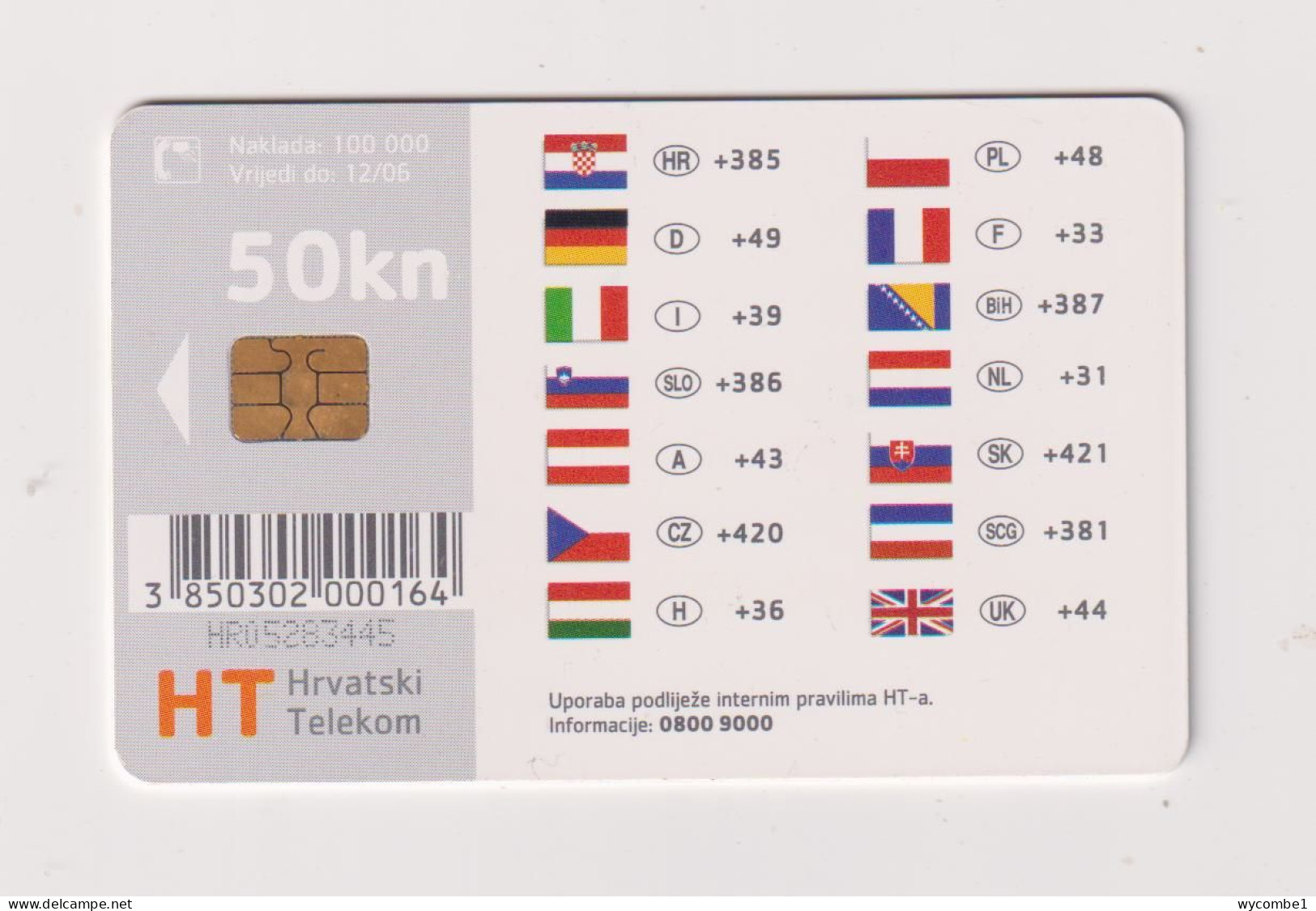 CROATIA -  International Calling Codes Chip  Phonecard - Croatia