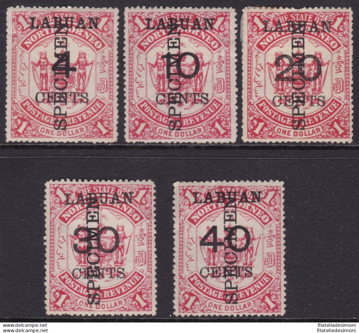 1895 LABUAN - SG 75/79 SPECIMEN Set Of 5 Values MLH/* RARA - Autres & Non Classés