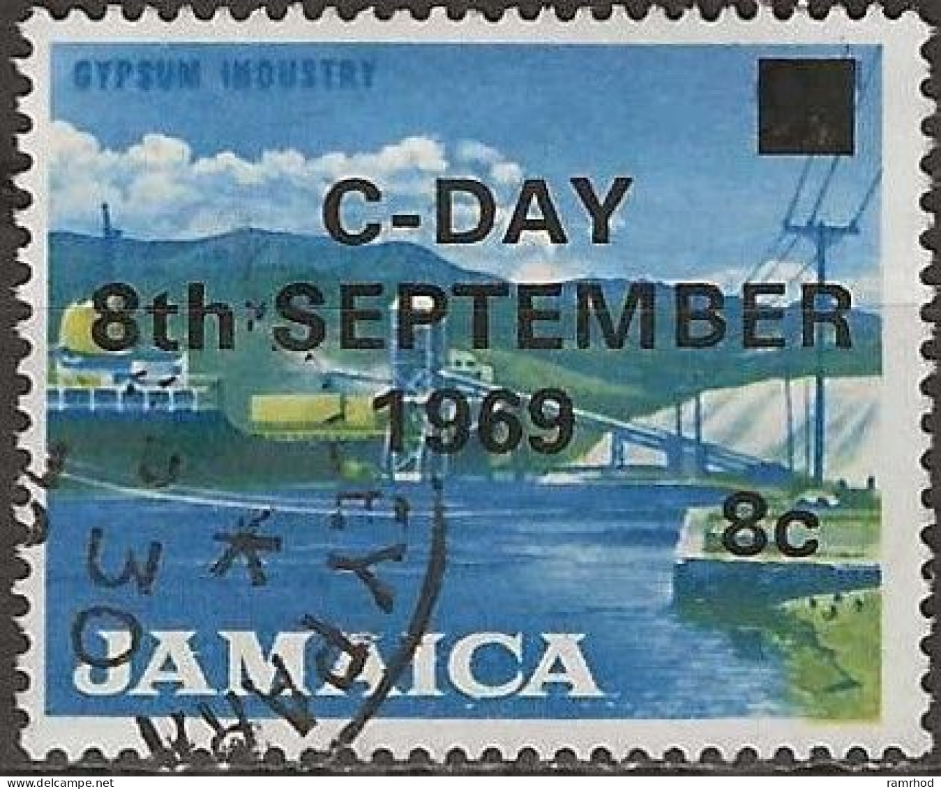 JAMAICA 1969 Decimal Currency Surcharged C-Day - 8c. On 9d Gypsum Industry FU - Jamaica (1962-...)