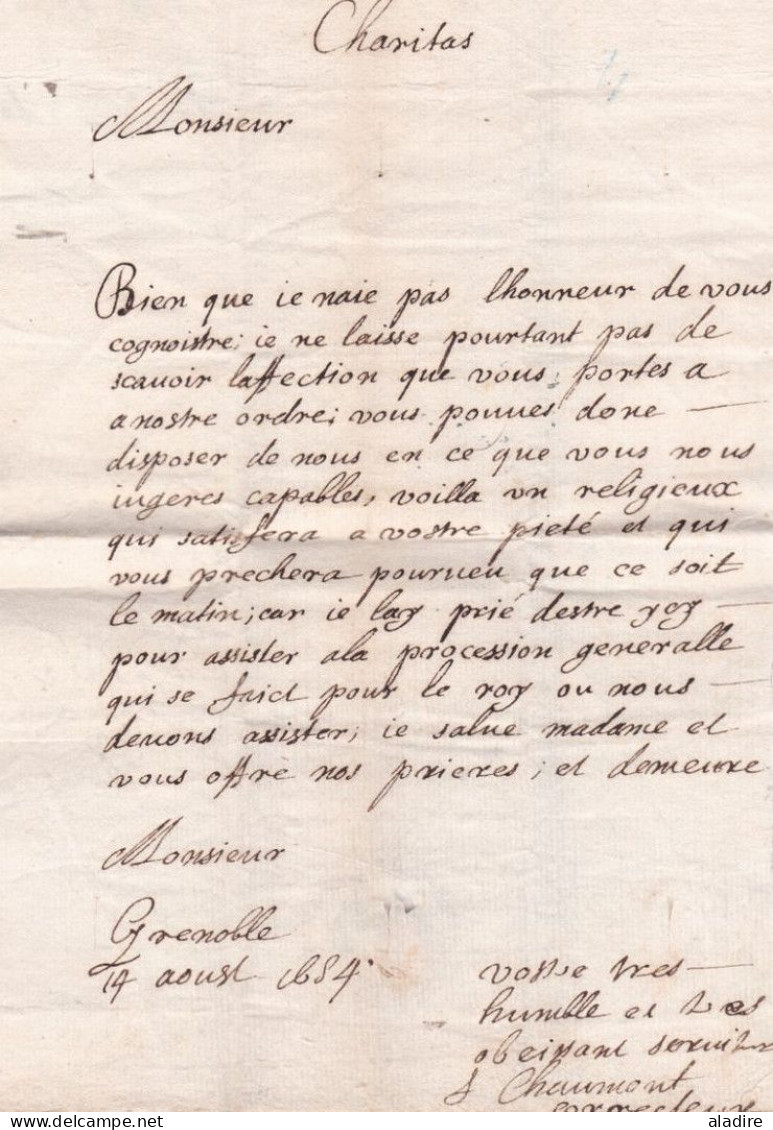 1654 - Lettre De J. Chaumont, "correcteur" à Grenoble à M. Du Fresnay Au Berlic ? Jura ? - Offre De Prêche - Louis XIV - ....-1700: Precursors