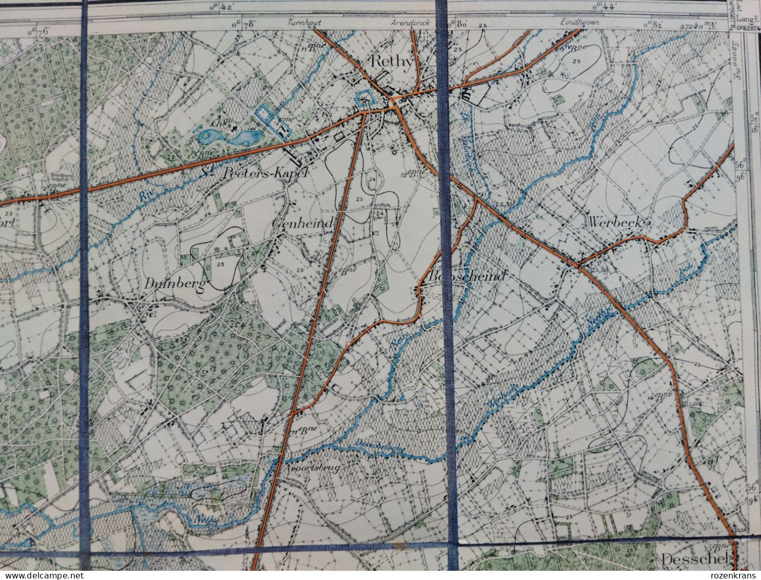Topografische en militaire kaart STAFKAART op Linnen 1933 Retie Dessel Achterbos Stokt Feyneind Millegem Zelm