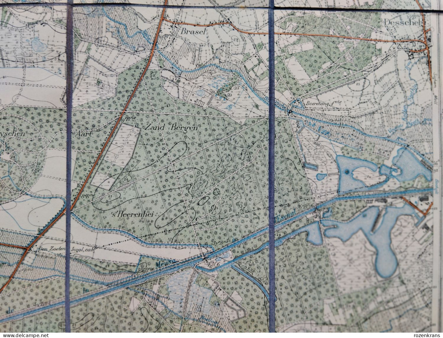 Topografische en militaire kaart STAFKAART op Linnen 1933 Retie Dessel Achterbos Stokt Feyneind Millegem Zelm