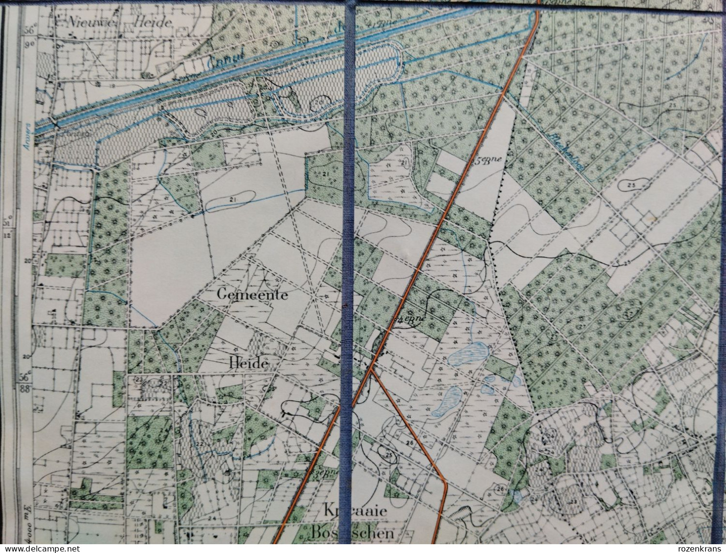 Topografische en militaire kaart STAFKAART op Linnen 1933 Retie Dessel Achterbos Stokt Feyneind Millegem Zelm