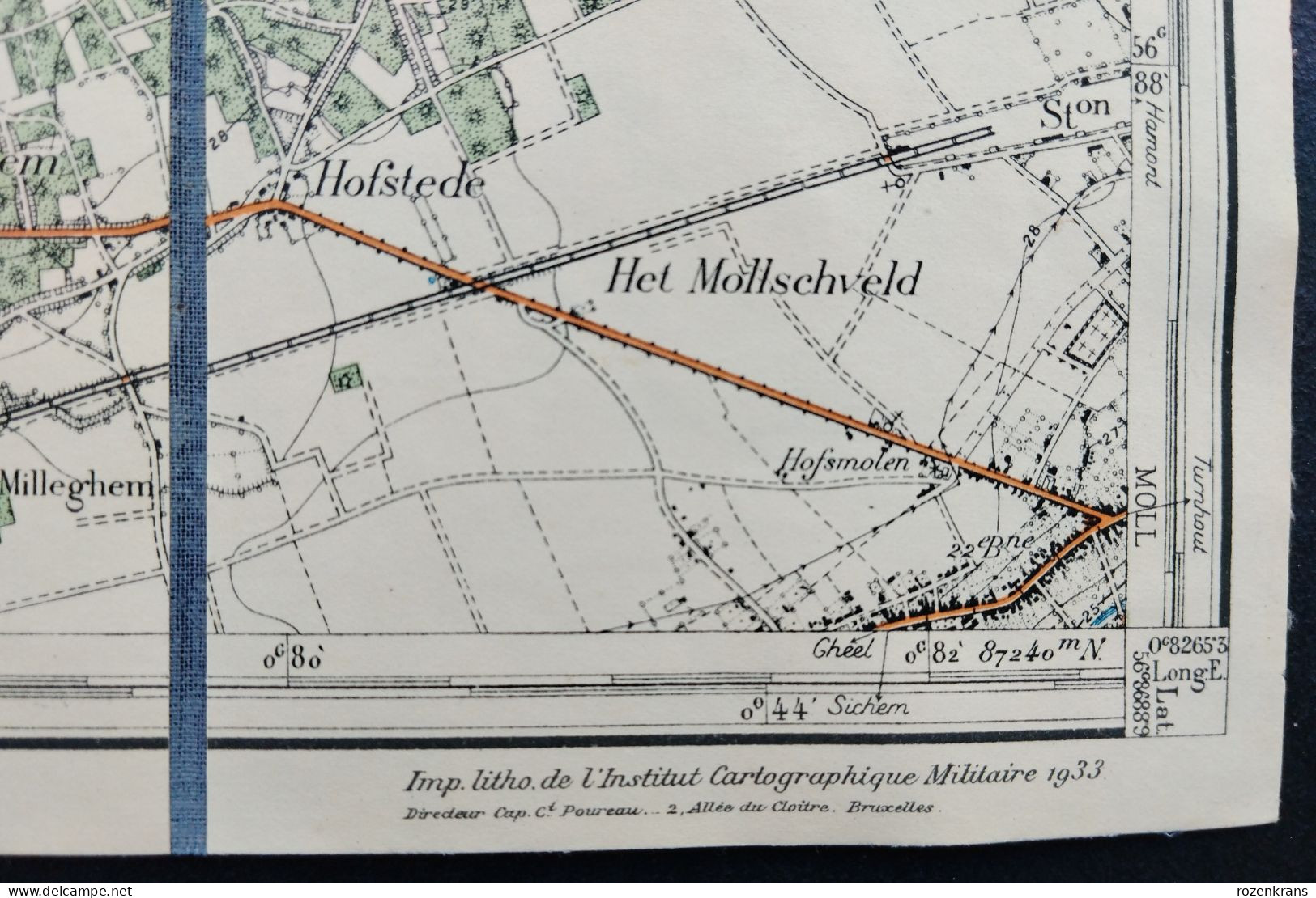 Topografische en militaire kaart STAFKAART op Linnen 1933 Retie Dessel Achterbos Stokt Feyneind Millegem Zelm