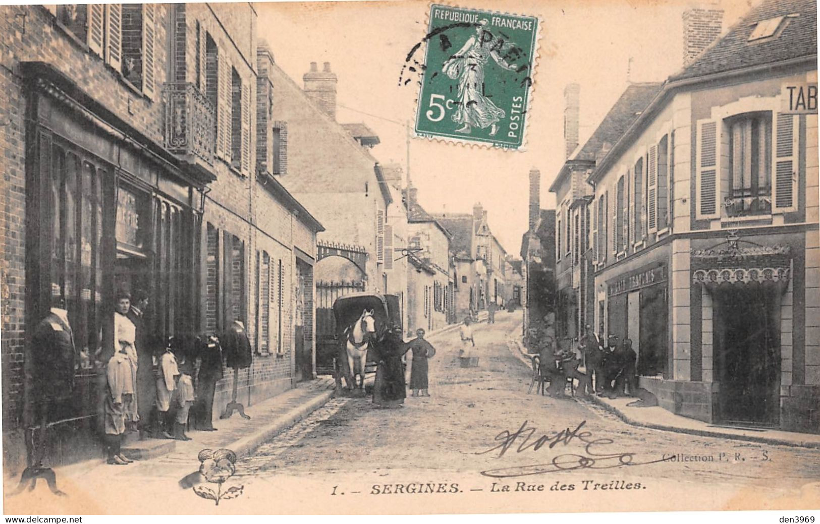 SERGINES (Yonne) - La Rue Des Treilles - Attelage De Cheval - Voyagé 190? (2 Scans) Paris 12e, 182 Bis Rue De Charenton - Sergines