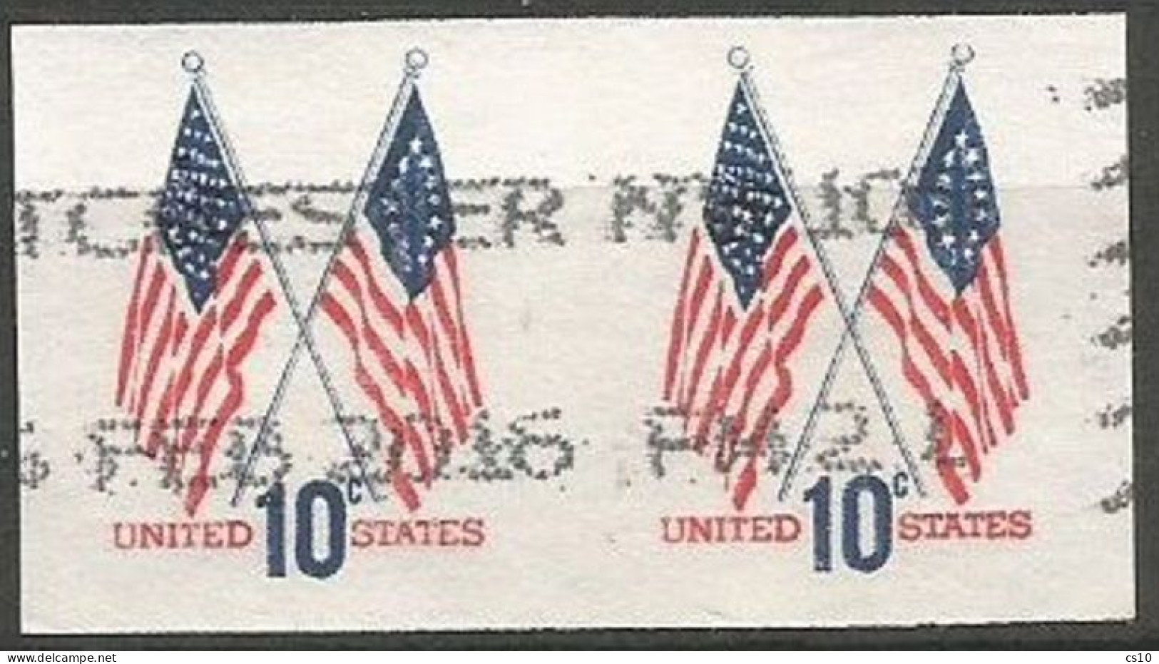 USA 1973 Crossed Flags Regular Issue - Nice Variety On Coil Pair IMPERFORATED - SC.#1519a - Used - Variétés, Erreurs & Curiosités