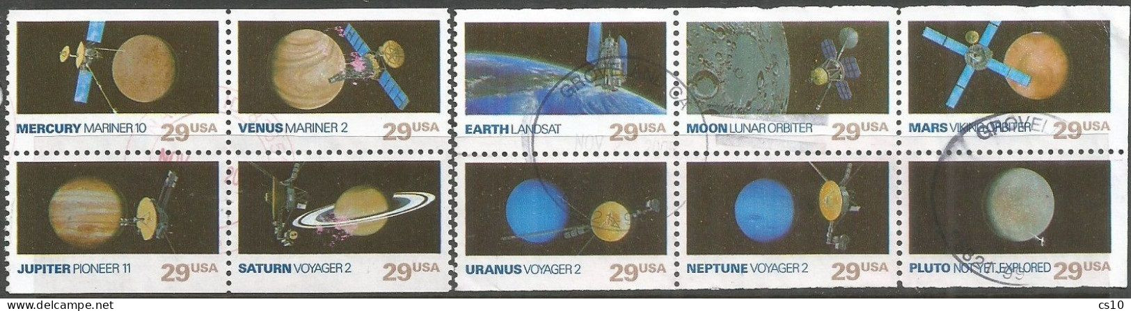 USA 1991 Space Exploration Cpl10v Set In #2 Blocks From Booklet Of 4+6pcs In VFU Condition REALLY USED - Blokken & Velletjes