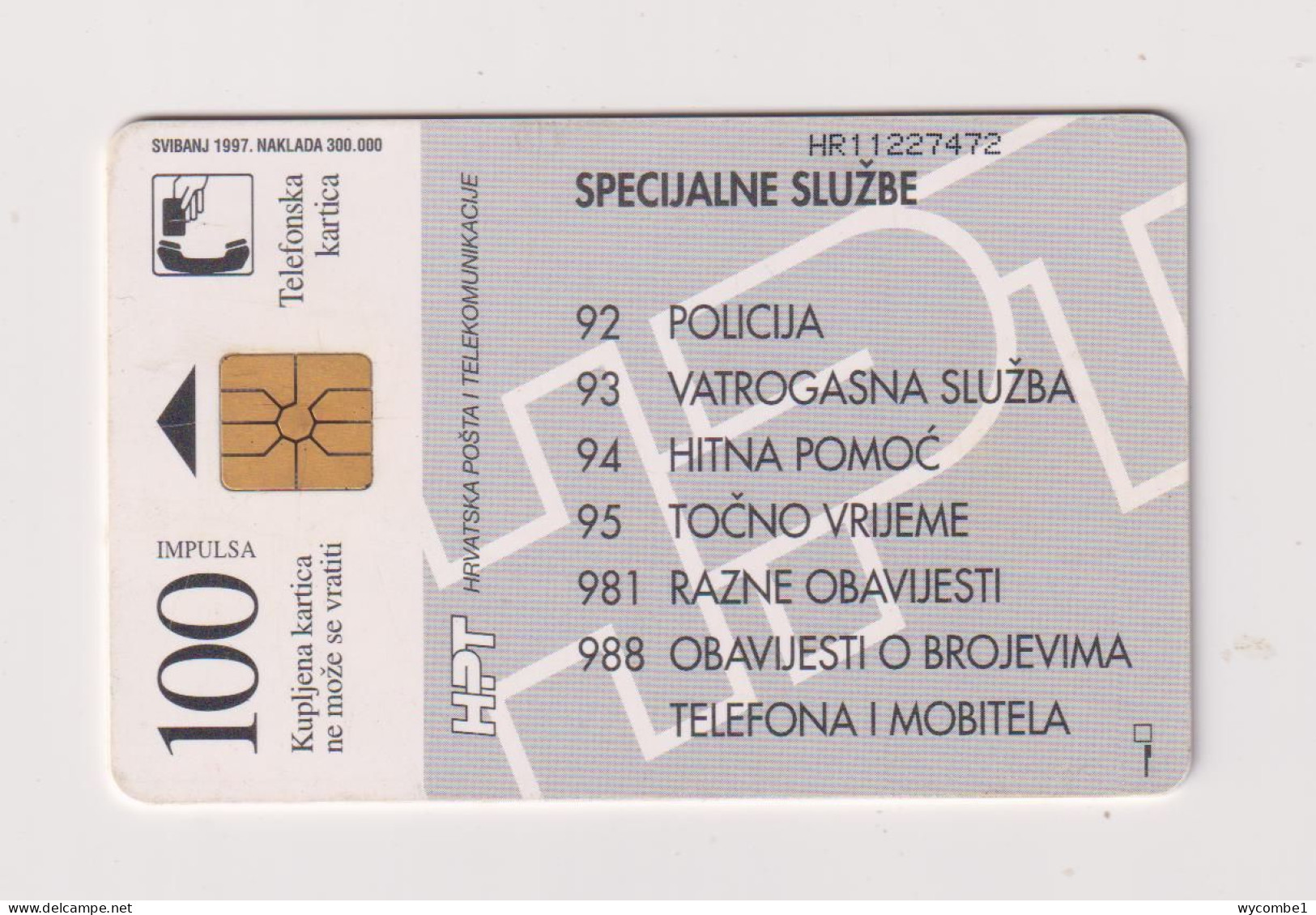 CROATIA -  Cronet Emergency Numbers Chip  Phonecard - Croatie